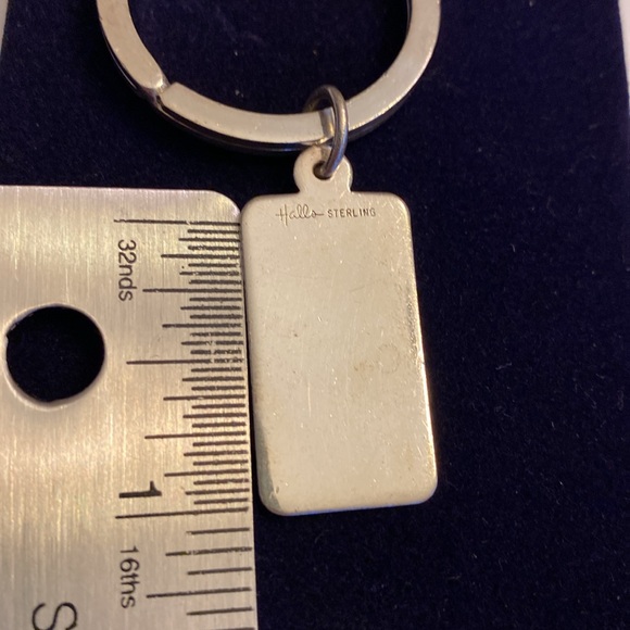 Halls Sterling Silver Split Ring keychain with rectangular tag.  Vintage.